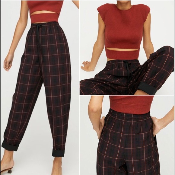 Aritzia Pants - Wilfred Plaid Pants w Drawstring High Waist